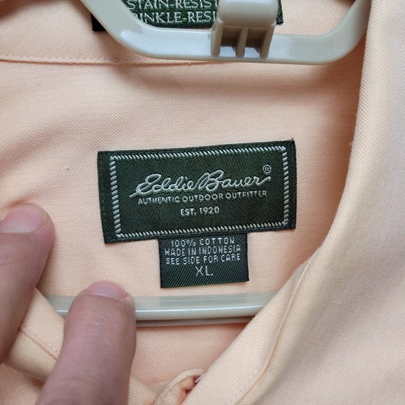 Eddie Bauer Button Down Shirt Men XL Peach Wrinkle & Stain Resistant 100% Cotton - Picture 5 of 13